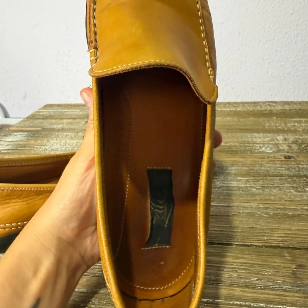 Zelli Handcrafted in Italy Tan Leather Loafers Mens 11 M Driver Moc Toe Shoes
